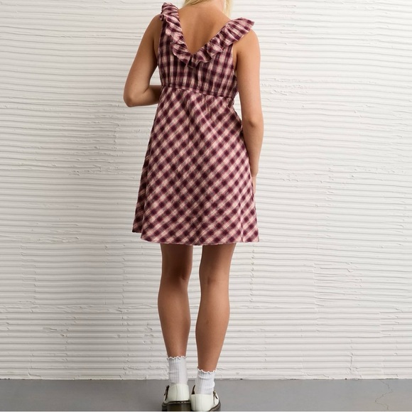 NWT AE Burgundy Ruffle Tie-Front Mini Dress - Picture 2 of 4